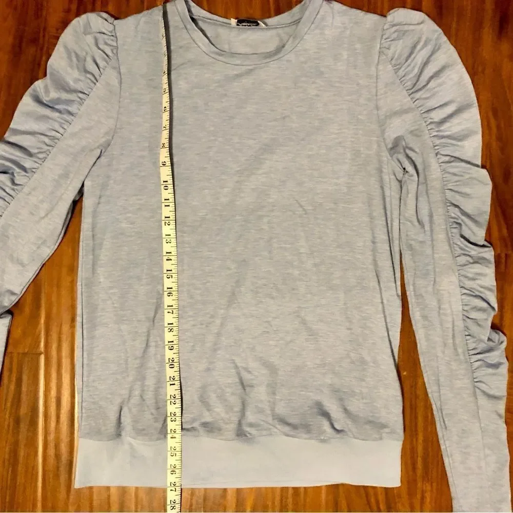 Ruched, Ruffle Long Sleeve Top, Light Blue Size Small - Picture 4 of 10